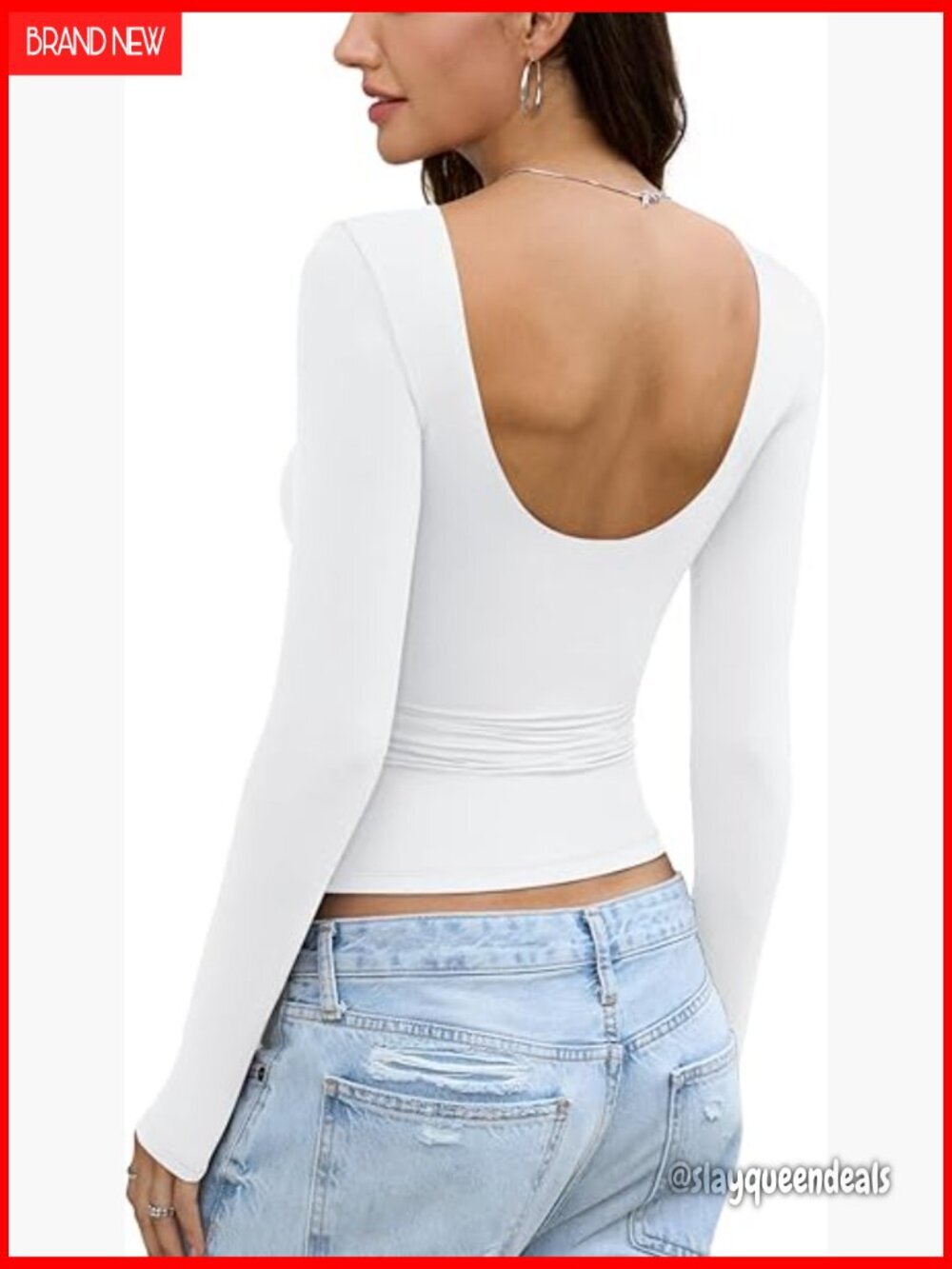 Backless Long Sleeve Boat Neck Top Slim Fit Y2K Going Out Shirt